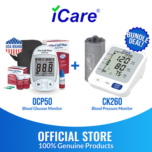 iCare Bundle Deal 32 OCP50 Glucose Meter + CK260 Digital BP Monitor, Blood Sugar Kit with Blood Pressure Monitor Bundle