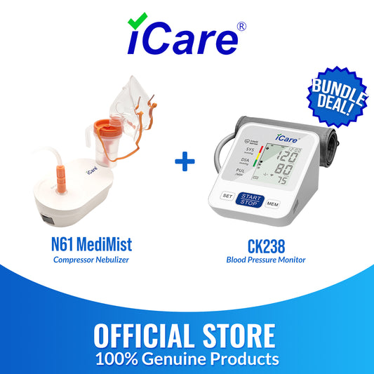 iCare Bundle Deal 33 CK238 Digital BP Monitor + N61 MediMist Compressor Nebulizer Kit Bundle