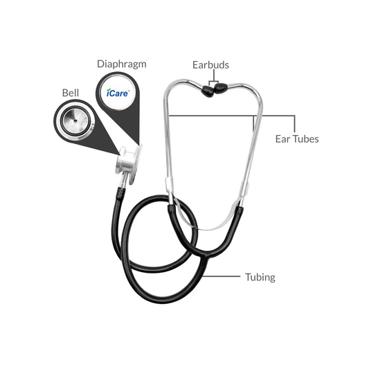 iCare AN04 Dual head Aluminum Stethoscope With Diaphragm, Bell, Soft Ear Buds and Flexible Tubing