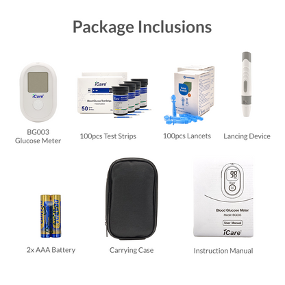iCare BG003 Blood Glucose Monitor Complete set + 100pcs Test Strips & 100pcs Lancet