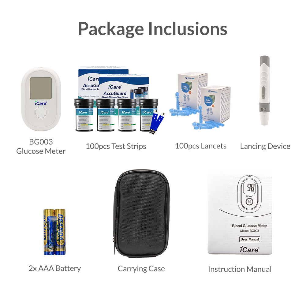 iCare BG003 Blood Glucose Monitor Complete set + 100pcs Test Strips & 100pcs Lancet
