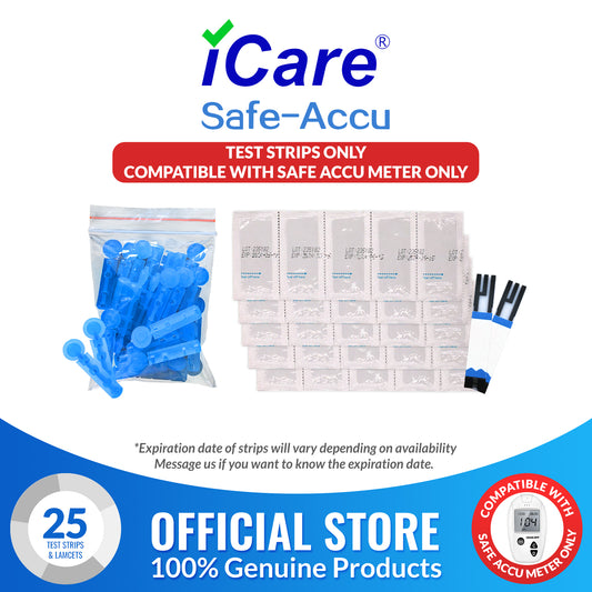 iCare® Safe Accu 25pcs Individually Packed Glucose Test Strips with 25pcs Sterile Lancets SA
