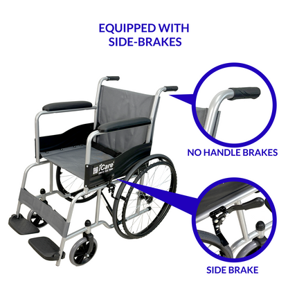 iCare MV11 Self-Propelled Steel Manual Wheelchair, Lightweight & Foldable