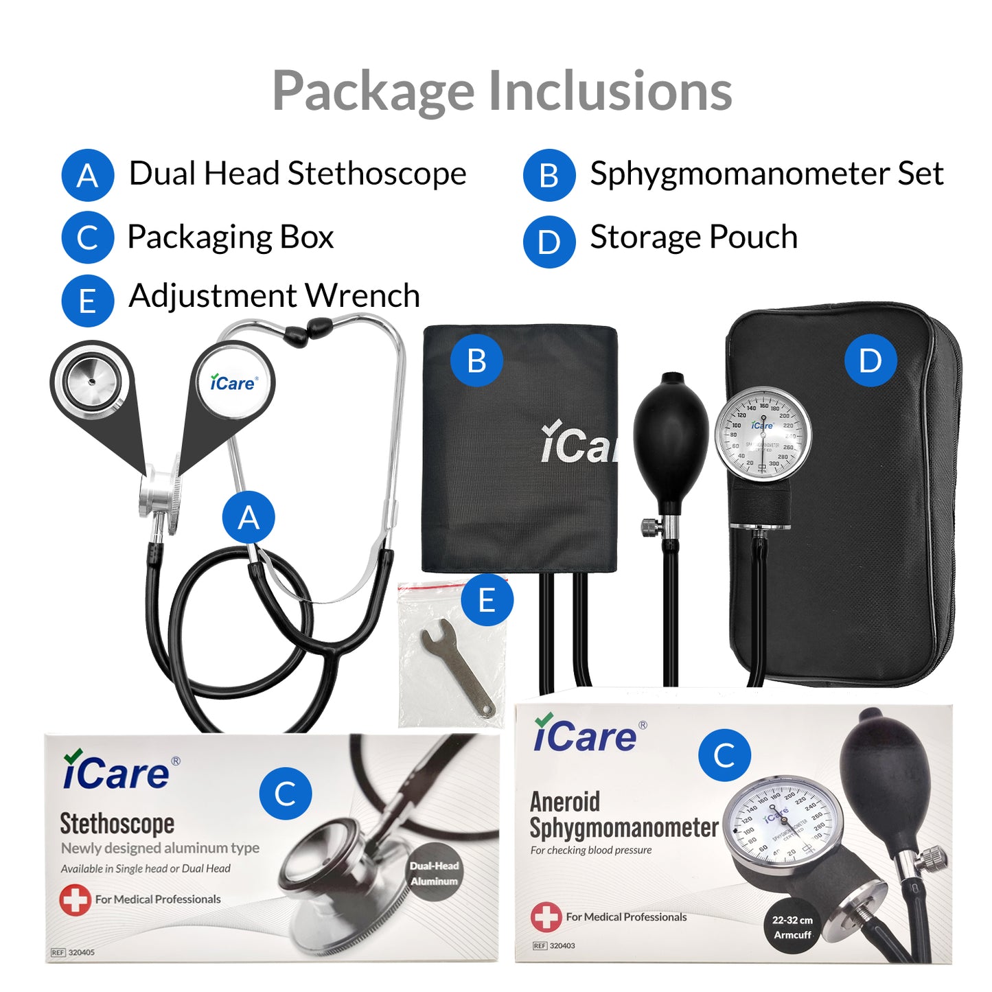 iCare AN06 Aneroid Sphygmomanometer(AN02) with Dual Head Stethoscope(AN04) for Blood Pressure Monitoring