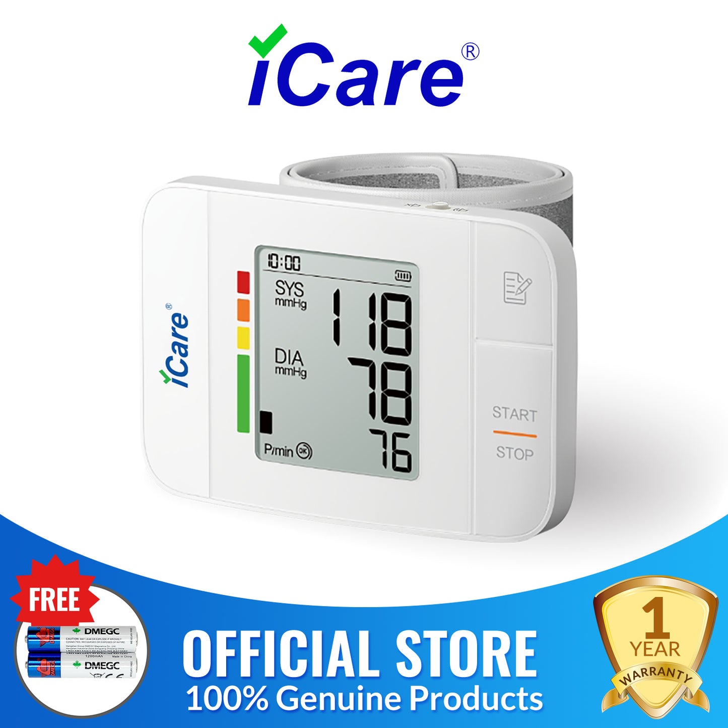 iCare CK118 Wrist Type Automatic Blood Pressure Monitor Digital, Voice Function