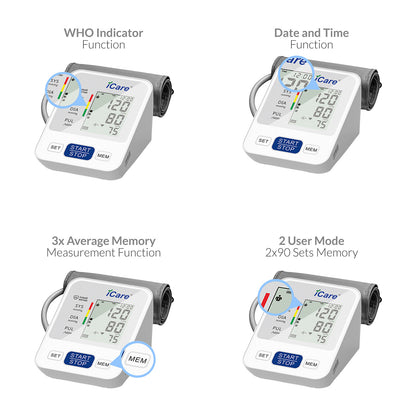 iCare Bundle 1 CK238 Digital BP Monitor + E66 Infrared Forehead Thermometer + OX001 Pulse Oximeter