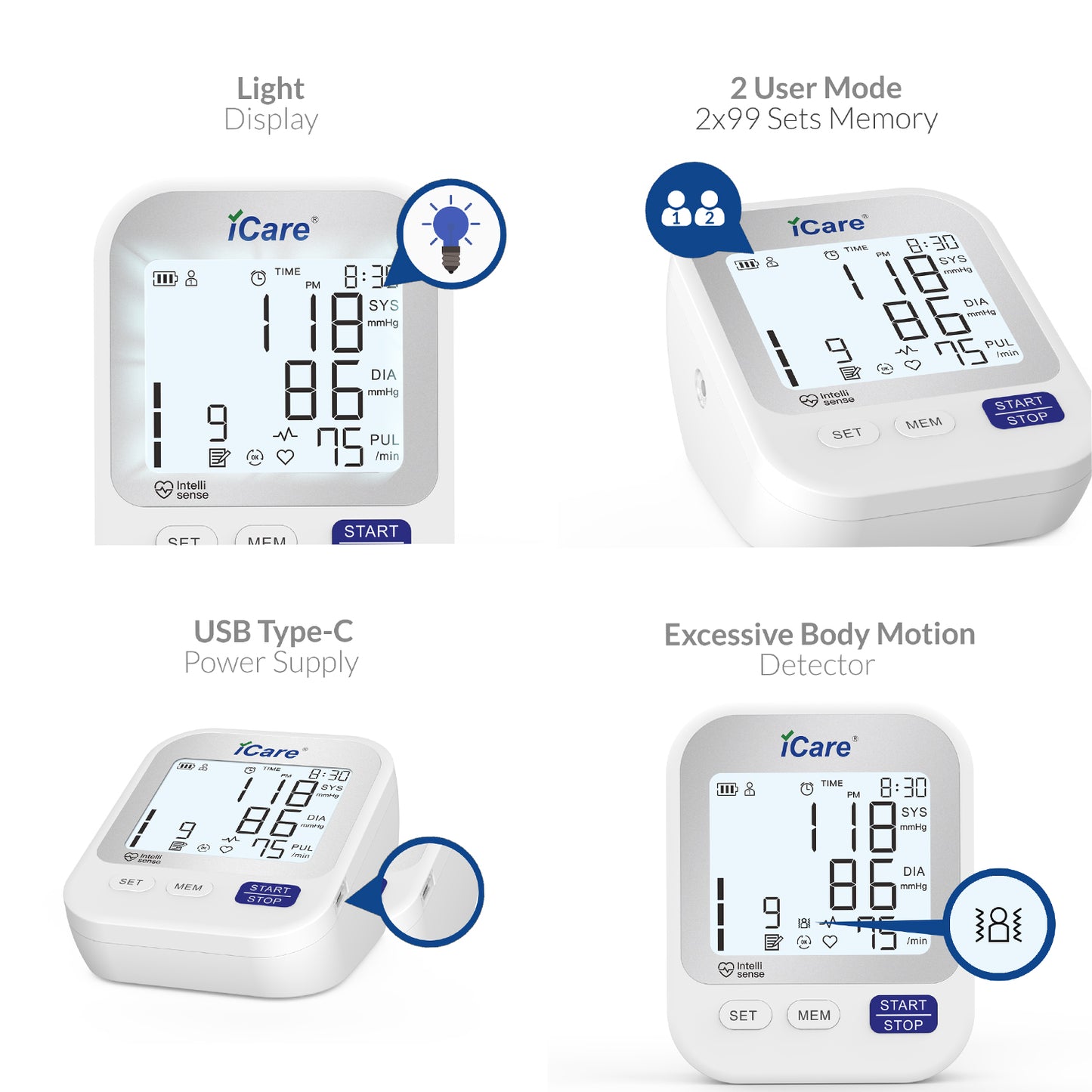 iCare Bundle Deal 12 OX002 Oximeter + E66 Infrared Thermometer + CK239 BP Monitor, Fingertip Pulse Oximeter with Infrared Forehead Thermometer and Blood Pressure Monitor Bundle