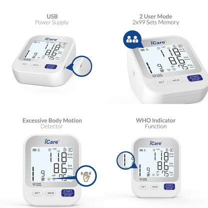 iCare Bundle Deal 24 CK239 Digital BP Monitor +OCP50 Blood Glucose Meter + E69 Infrared Forehead Thermometer
