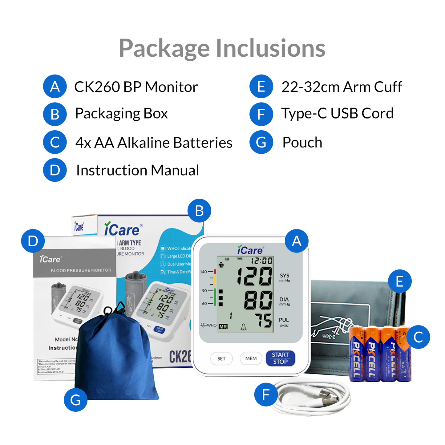 CK260 USB Powered Automatic Digital Blood Pressure Monitor, Small 22-32cm Arm Cuff