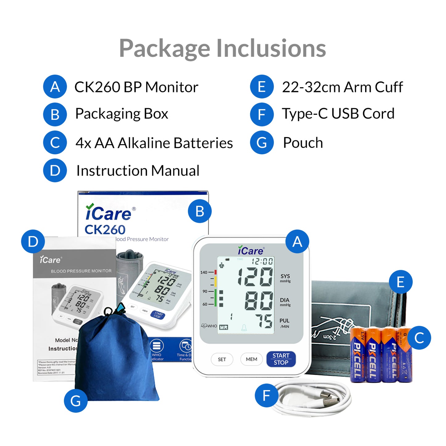 iCare CK260 USB Powered Automatic Digital Blood Pressure Monitor, Small 22-32cm Arm Cuff