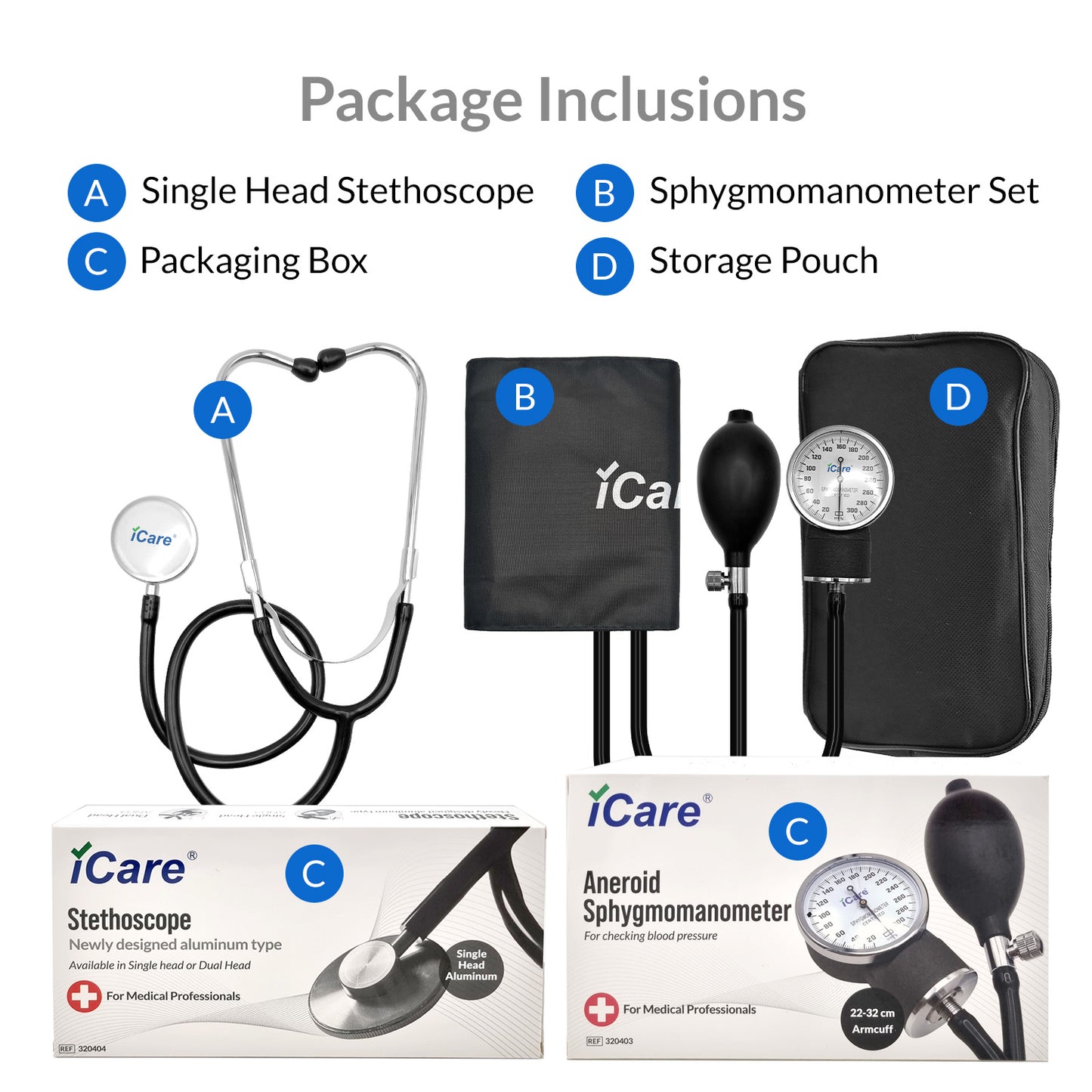iCare AN05 Aneroid Sphygmomanometer with Single Head Stethoscope for Blood Pressure Monitoring