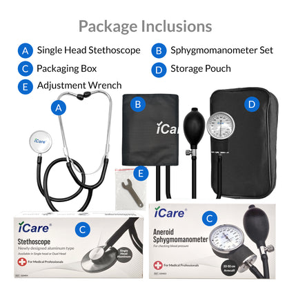 iCare AN05 Aneroid Sphygmomanometer with Single Head Stethoscope for Blood Pressure Monitoring
