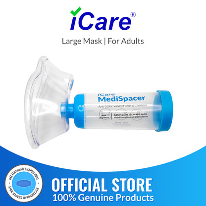 iCare® SE01 MediSpacer Chamber Chamber Spacer (NO INHALER INCLUDED) for Adults with Large Mask, Fit Any Size, Sealed Package, Clean and Safe, for with your Asthma Inhaler, Ventolin via Chamber Spacer