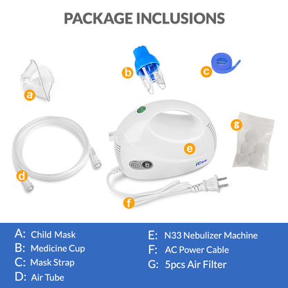 iCare N33 AeroCare Compressor Nebulizer with Children-Size Mask Nebulizer Kit