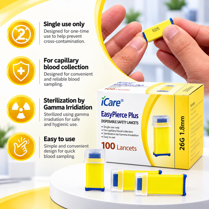 iCare EasyPierce Plus Disposable Safety Lancets 26Gx1.8mm