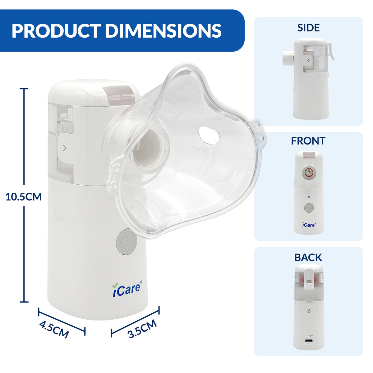 iCare N64 FlexiAir Portable Mesh Nebulizer with Replaceable Mesh, USB/Battery Powered, Mouthpiece & Masks for Kids and Adults