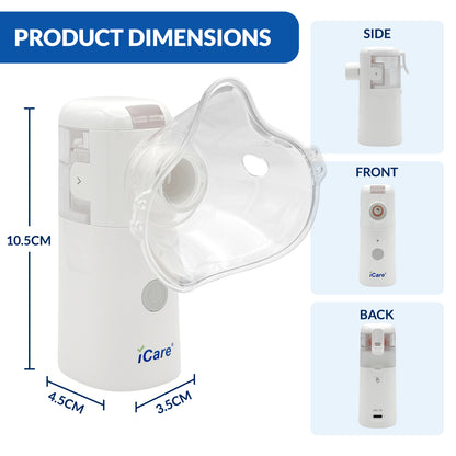 iCare N64 FlexiAir Portable Mesh Nebulizer with Replaceable Mesh, USB/Battery Powered, Mouthpiece & Masks for Kids and Adults
