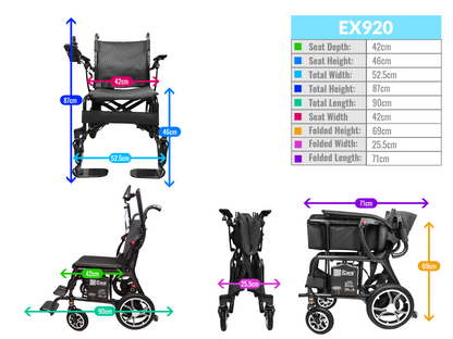 iCare EX920 Lightweight Foldable Electric Wheelchair with Carbon Fiber Frame