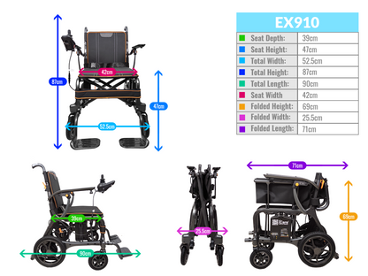 iCare EX910 Lightweight Foldable Electric Wheelchair with Carbon Fiber and Magnesium Frame