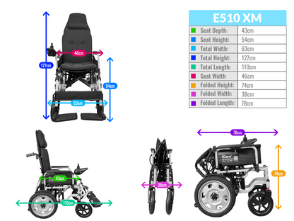 iCare® E510-XM Adjustable Electric Wheelchair(100kg Load Limit, 50kg Wheelchair Weight)