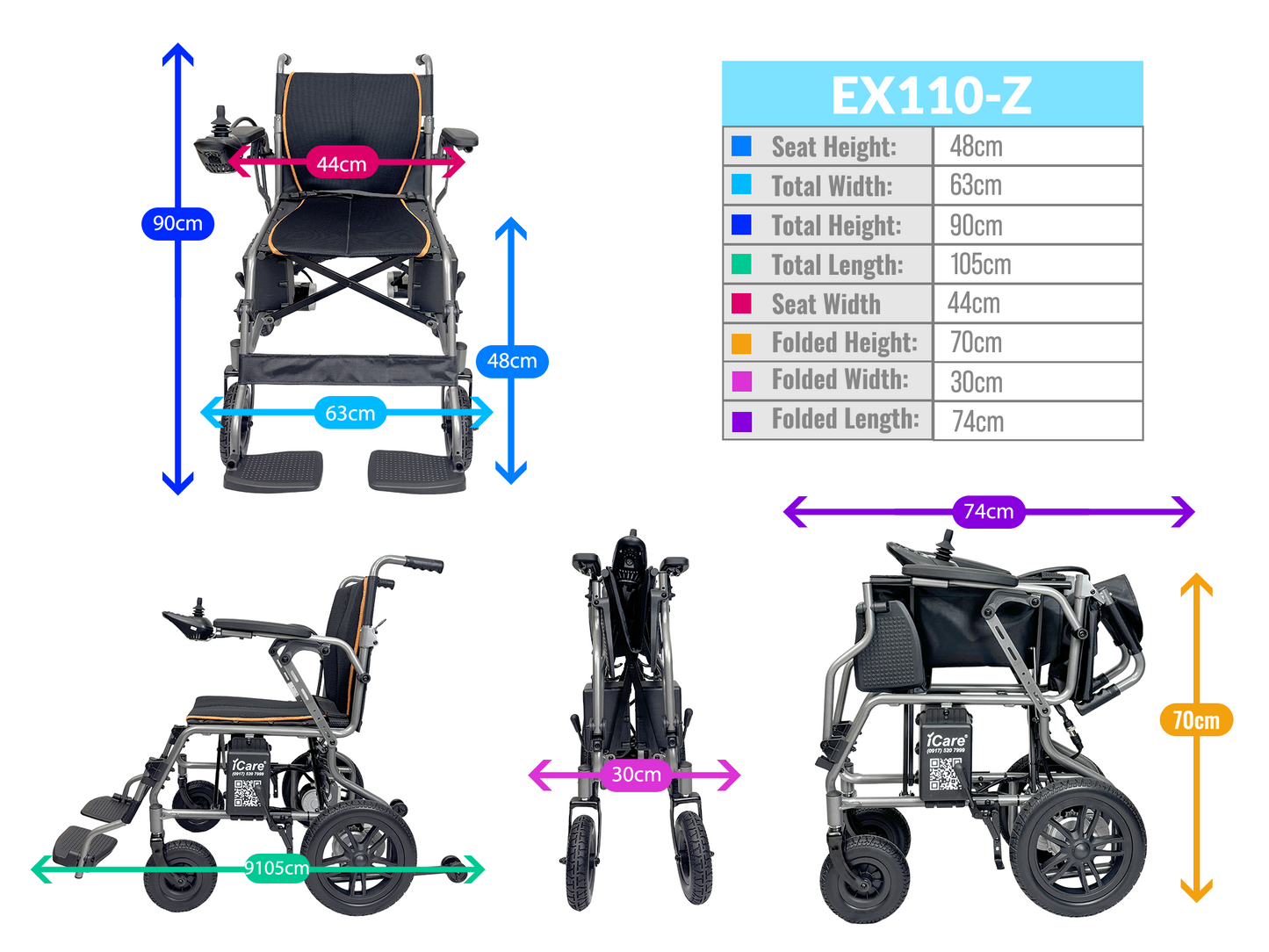 iCare EX110-Z Steel Electric Wheelchair with Lead-Acid Battery