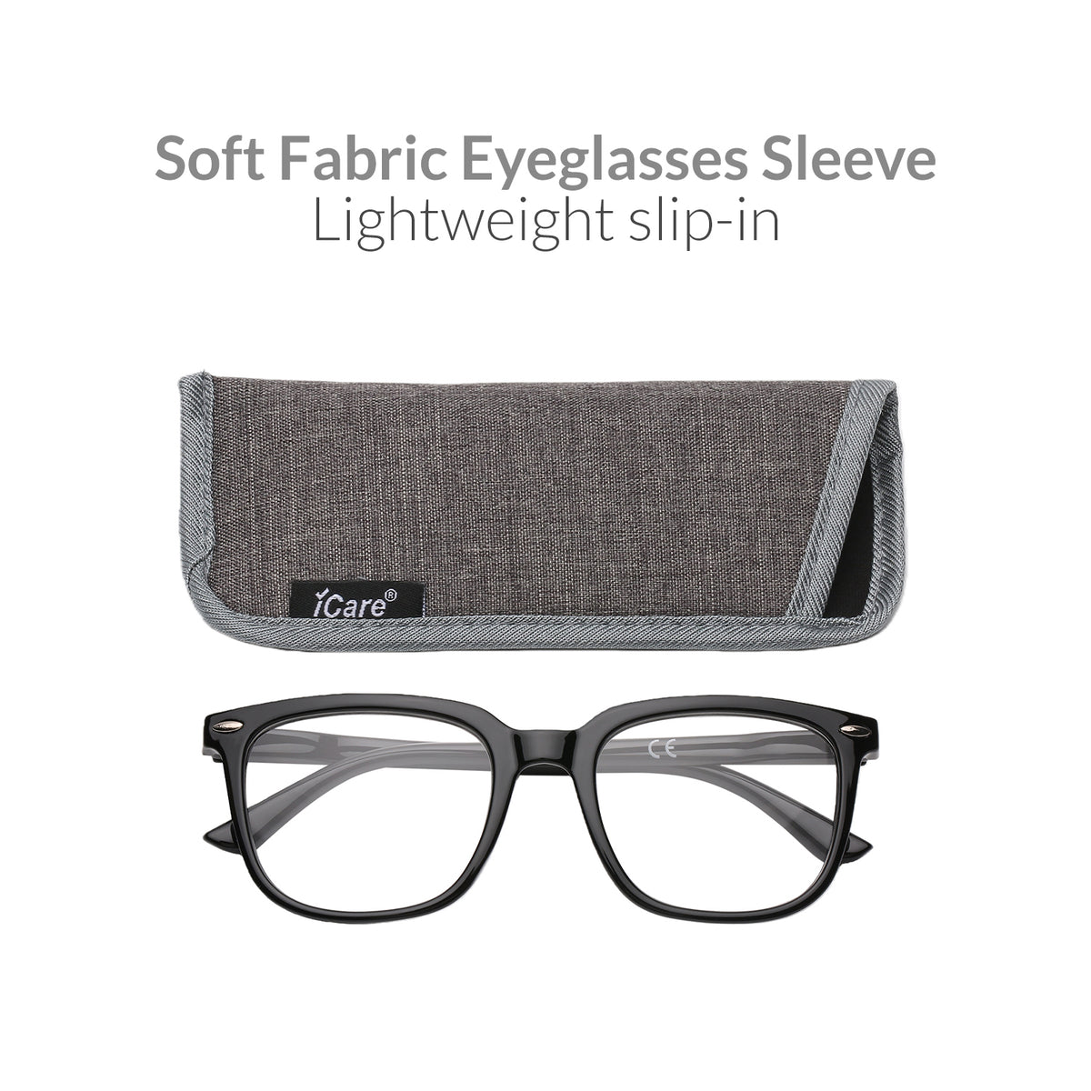 iCare RA302 Shiny Black Square Reading Glasses PC Frame, PC Temples and Grade A AC Lenses