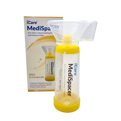iCare® SE02 MediSpacer Chamber Spacer (NO INHALER INCLUDED) for Kids with Medium Mask, Sealed Package, Clean and Safe, for with your Asthma Inhaler, Ventolin via Chamber Spacer