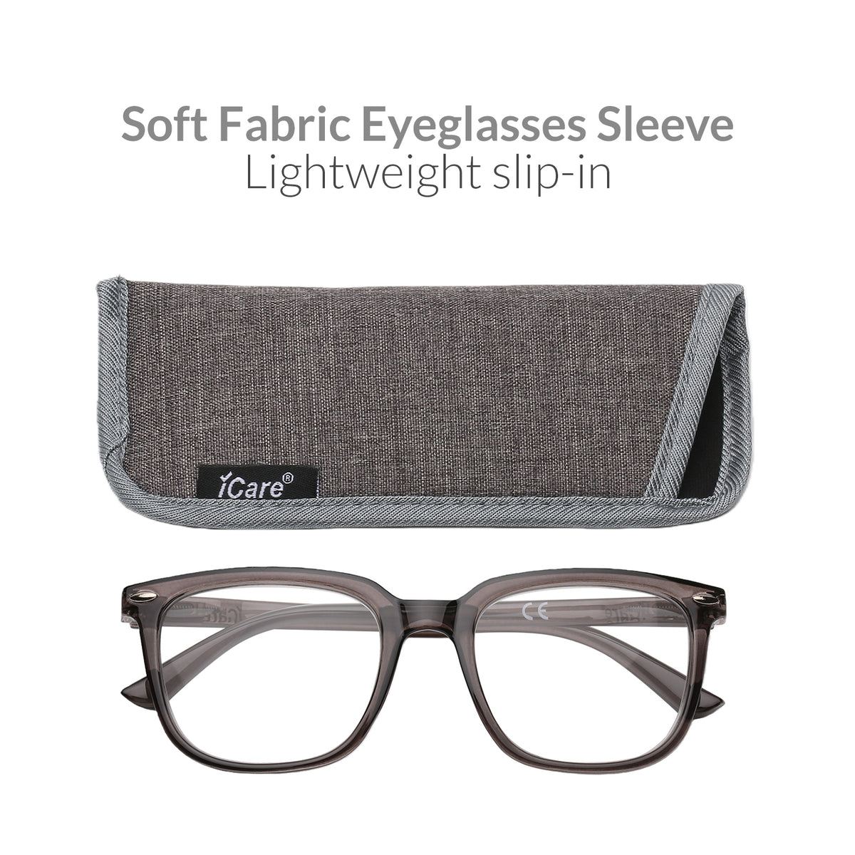iCare RA301 Shiny Grey Square Reading Glasses PC Frame, PC Temples and Grade A AC Lenses