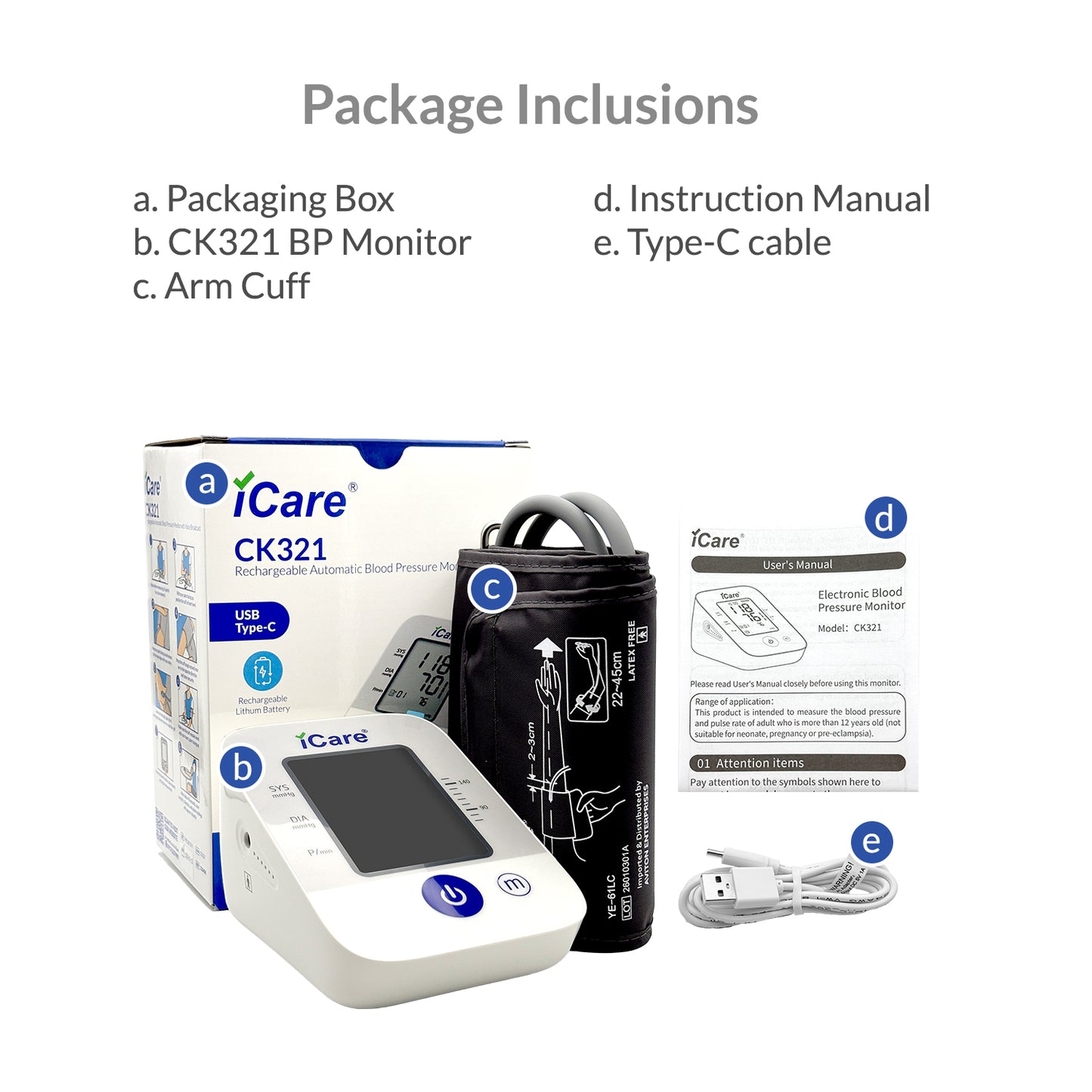 iCare CK321 Rechargeable Automatic Blood Pressure Monitor Digital , Large Arm Cuff 22-45cm BP Monitor