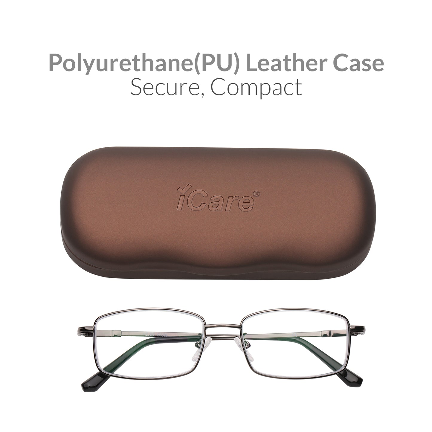 iCare RA101 Gun Color(Shiny Warm Gray + Black) Rectangular Glasses Metal Frame, Memory Titanium Temples and CR39 HD Reading Lenses with Acetate Tips