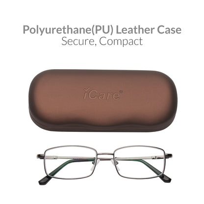 iCare RA101 Gun Color(Shiny Warm Gray + Black) Rectangular Glasses Metal Frame, Memory Titanium Temples and CR39 HD Reading Lenses with Acetate Tips