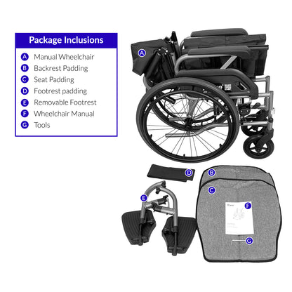 iCare MV31 Self-Propelled Aluminum Manual Wheelchair, Super Lightweight, Compact, w/ Flip-up Armrest
