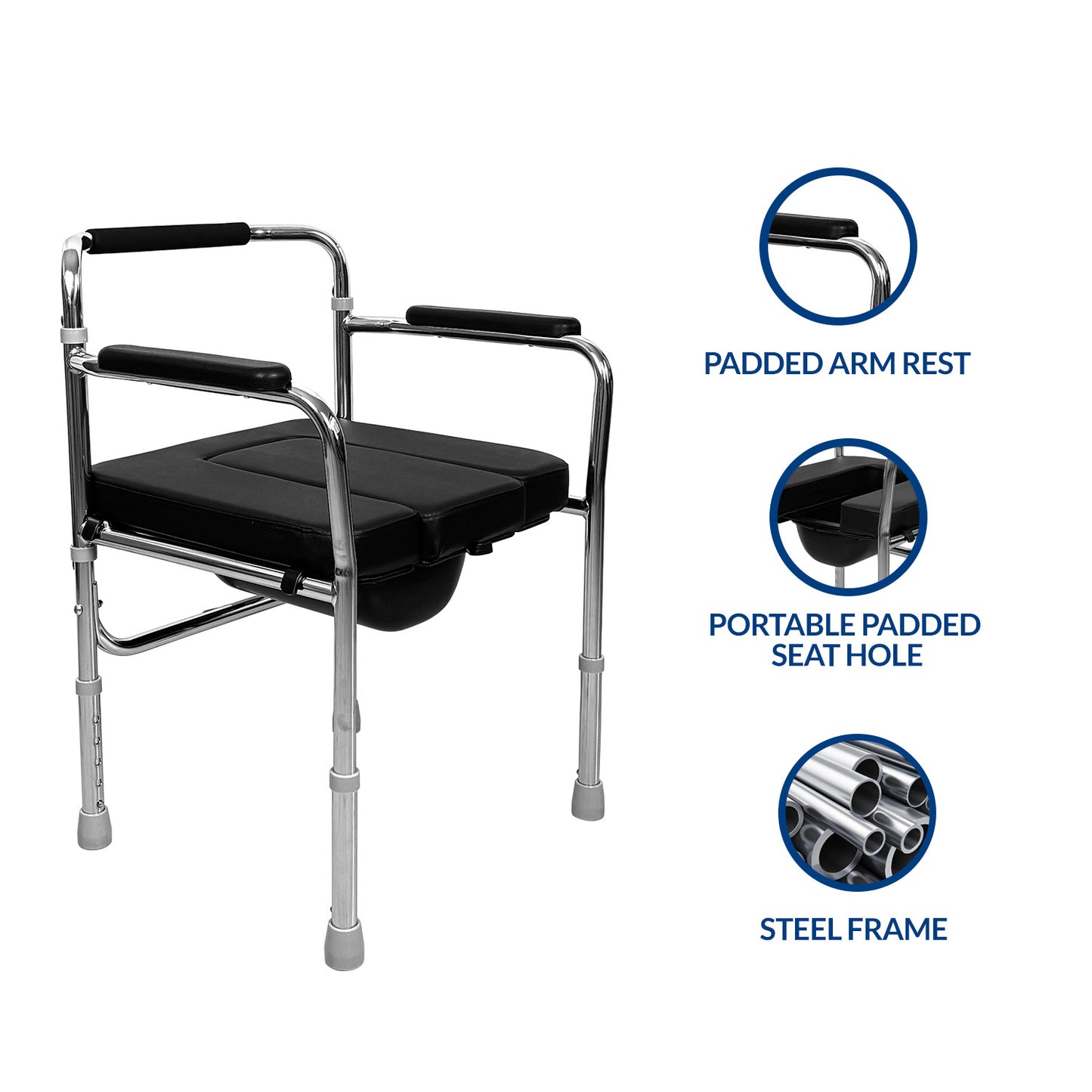 iCare MC51 Steel Commode Chair, Adopt HPCC Steel Plating, 5 Levels Height Adjustment, Folding Frame 8kg
