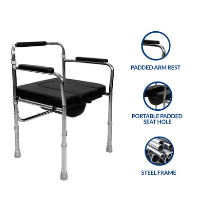 iCare MC51 Steel Commode Chair, Adopt HPCC Steel Plating, 5 Levels Height Adjustment, Folding Frame 8kg
