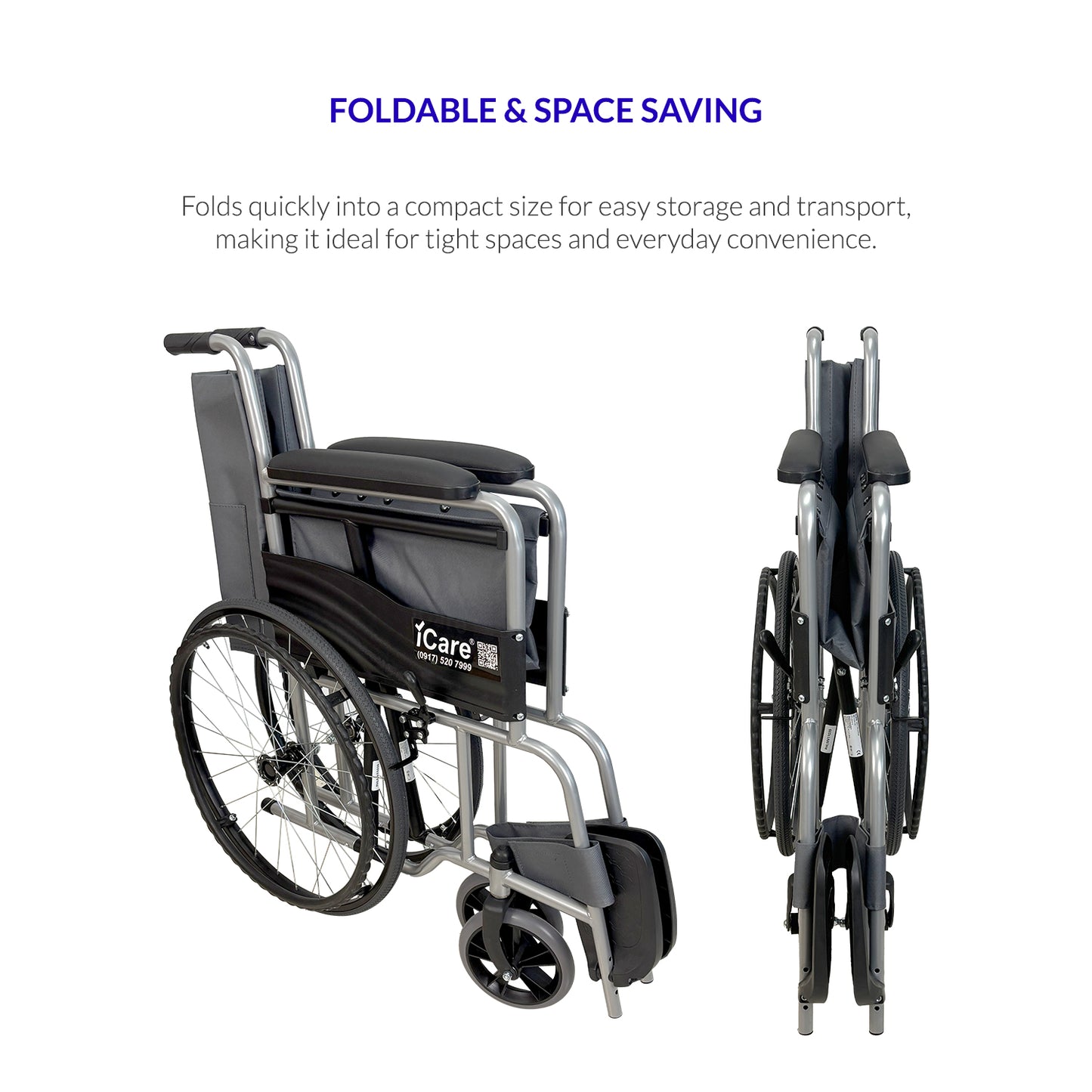 iCare MV11 Self-Propelled Steel Manual Wheelchair, Lightweight & Foldable