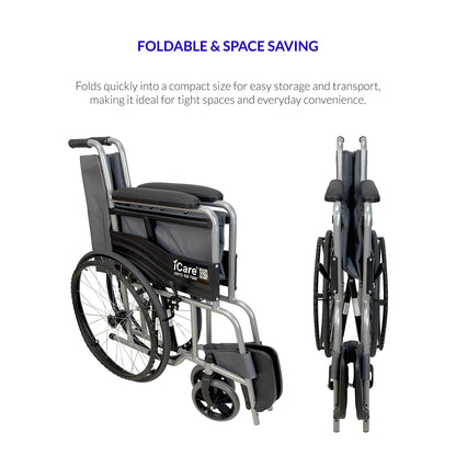 iCare MV11 Self-Propelled Steel Manual Wheelchair, Lightweight & Foldable