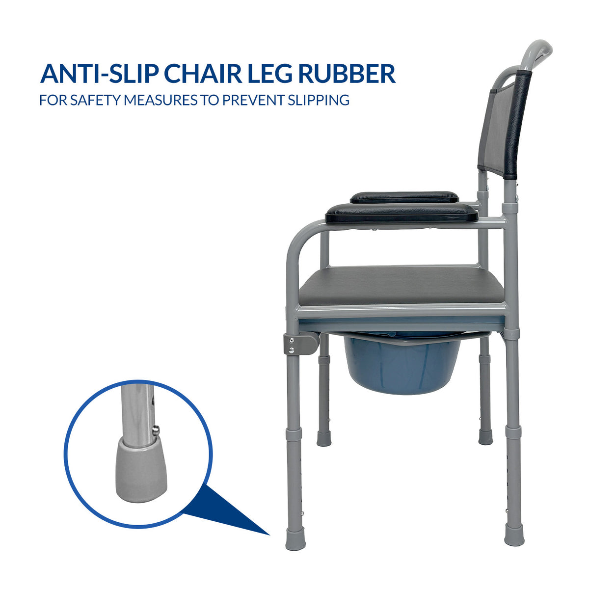 iCare® MC54 Steel Commode Chair with Comfortable Waterproof Cushion, Adjustable Leg Height and Bedpan for Disable and Elderly
