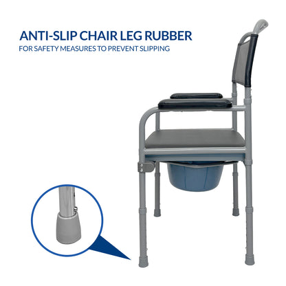 iCare® MC54 Steel Commode Chair with Comfortable Waterproof Cushion, Adjustable Leg Height and Bedpan for Disable and Elderly