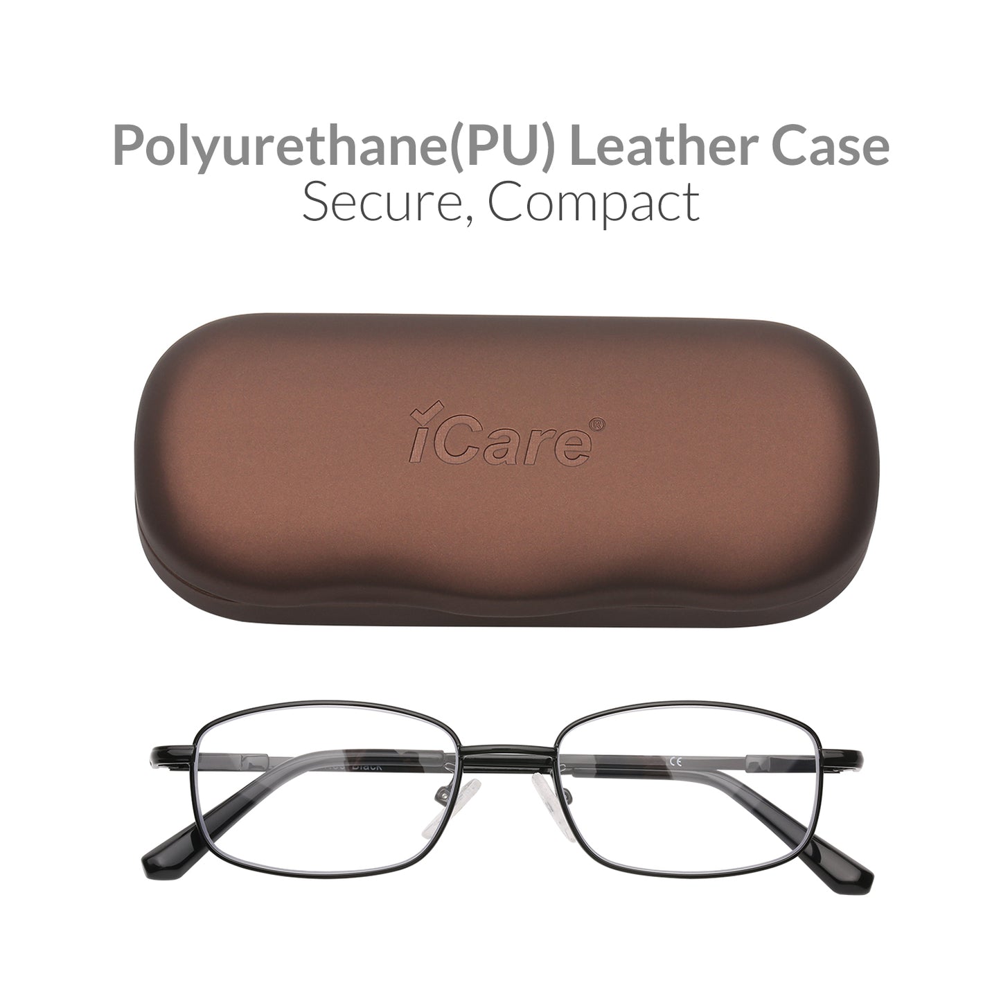 iCare RA102 Black Rectangular Glasses Metal Frame, Memory Titanium Temples and CR39 HD Reading Lenses with Acetate Tips