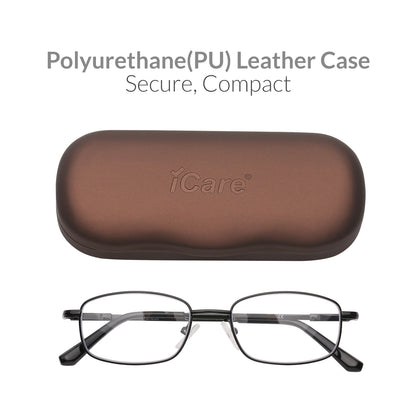 iCare RA102 Black Rectangular Glasses Metal Frame, Memory Titanium Temples and CR39 HD Reading Lenses with Acetate Tips