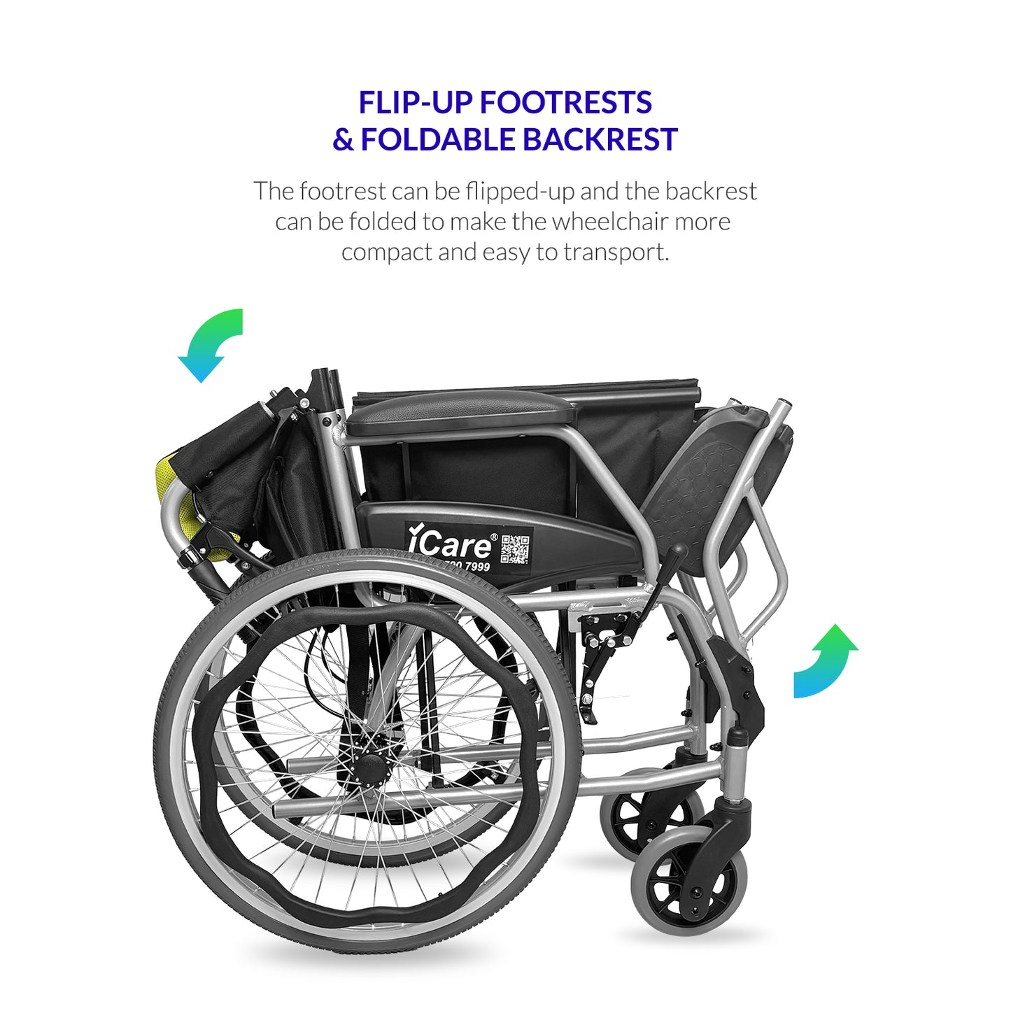 iCare MV21 Self-Propelled Aluminum Manual Wheelchair, Super Lightweight, Foldable & Compact - Easy to Transport