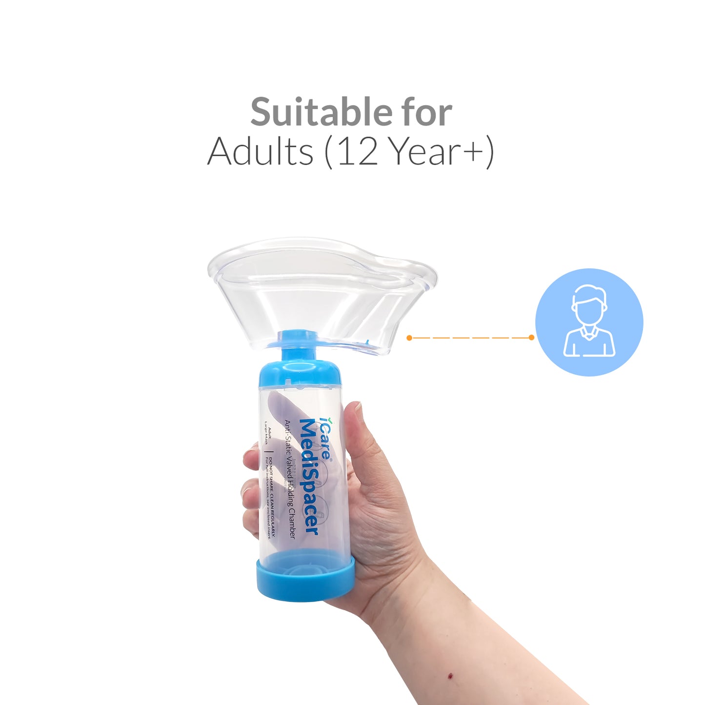 iCare® SE01 MediSpacer Chamber Chamber Spacer (NO INHALER INCLUDED) for Adults with Large Mask, Fit Any Size, Sealed Package, Clean and Safe, for with your Asthma Inhaler, Ventolin via Chamber Spacer