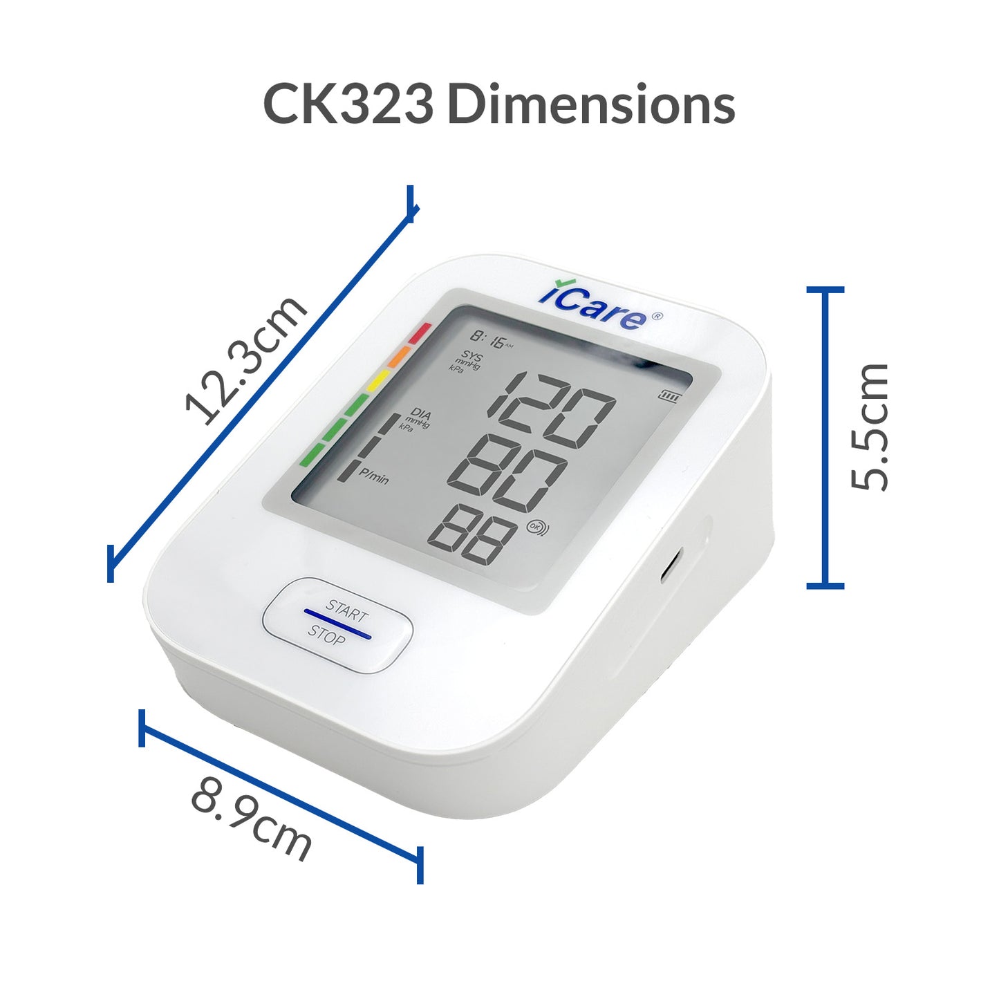 iCare CK323 Automatic Digital Blood Pressure Monitor with Large Cuff (22cm - 45cm), WHO BP Level Indicator, Irregular Heartbeat Indicator, Excessive Motion Indicator
