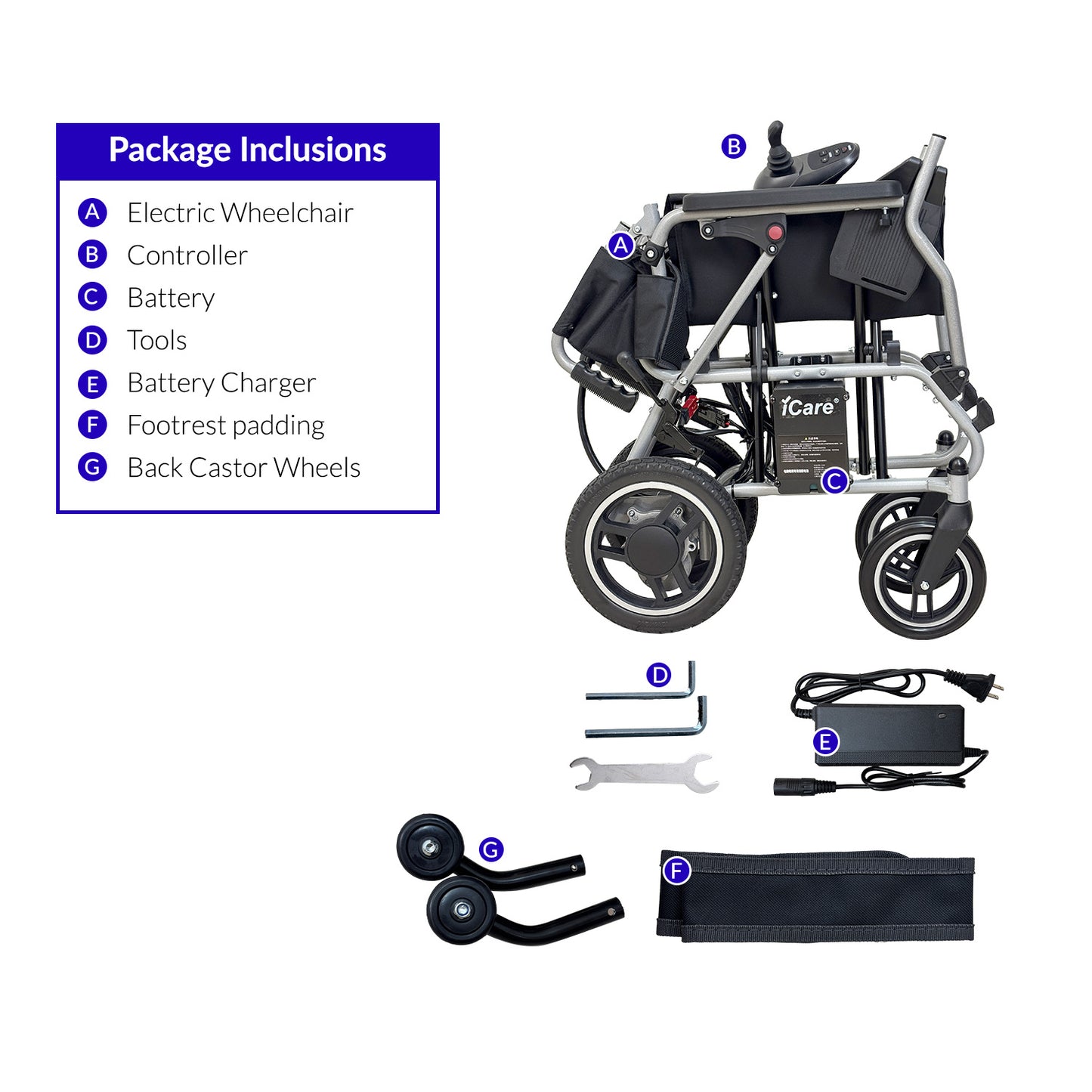 iCare EX110S Steel Electric Wheelchair with Lead-Acid Battery