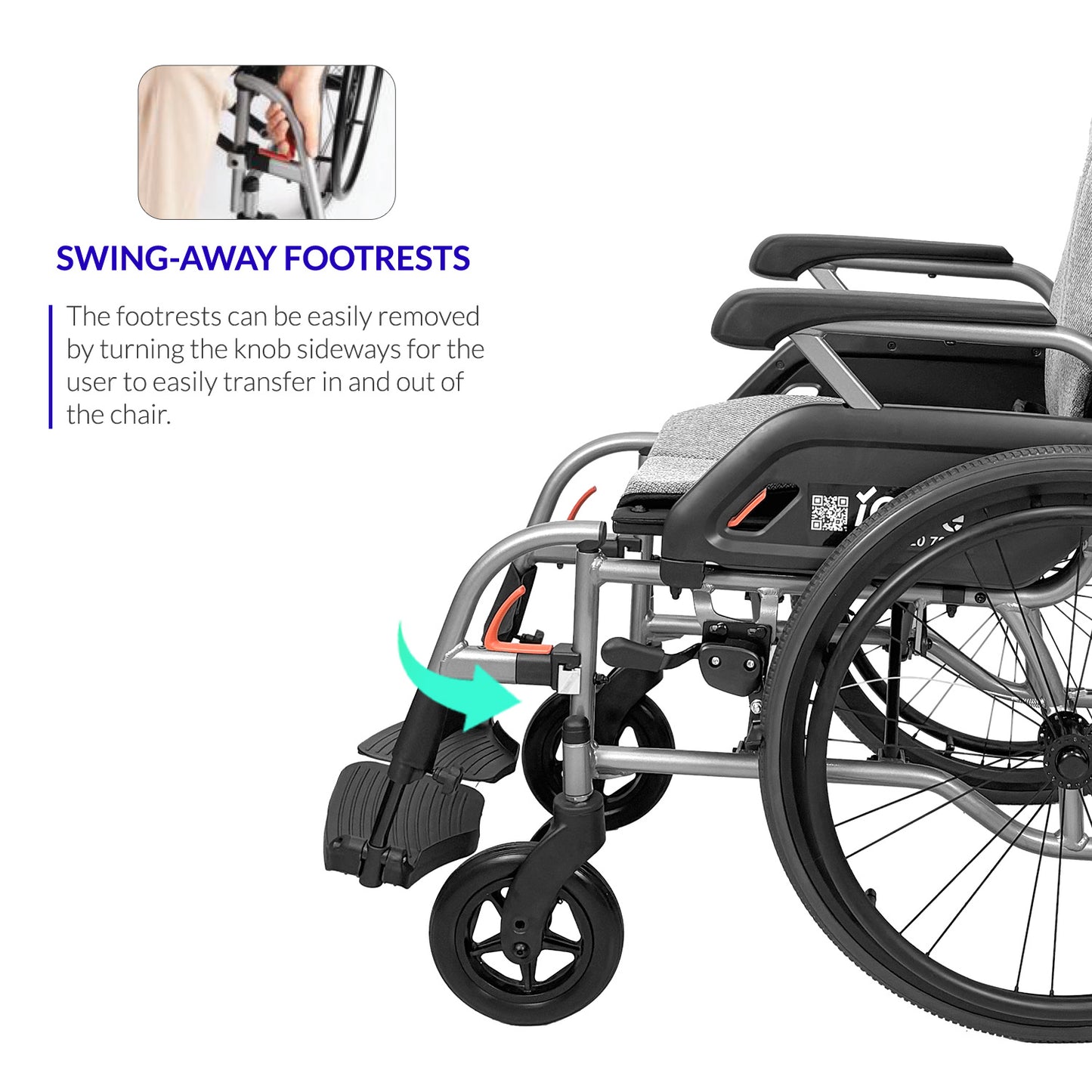 iCare MV31 Self-Propelled Aluminum Manual Wheelchair, Super Lightweight, Compact, w/ Flip-up Armrest
