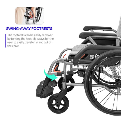 iCare MV31 Self-Propelled Aluminum Manual Wheelchair, Super Lightweight, Compact, w/ Flip-up Armrest