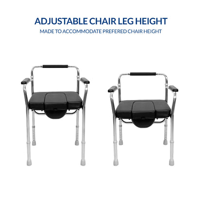 iCare MC51 Steel Commode Chair, Adopt HPCC Steel Plating, 5 Levels Height Adjustment, Folding Frame 8kg