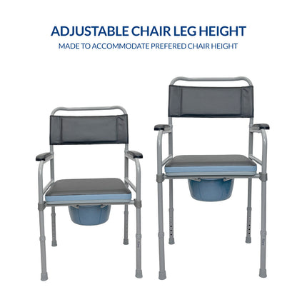iCare® MC54 Steel Commode Chair with Comfortable Waterproof Cushion, Adjustable Leg Height and Bedpan for Disable and Elderly