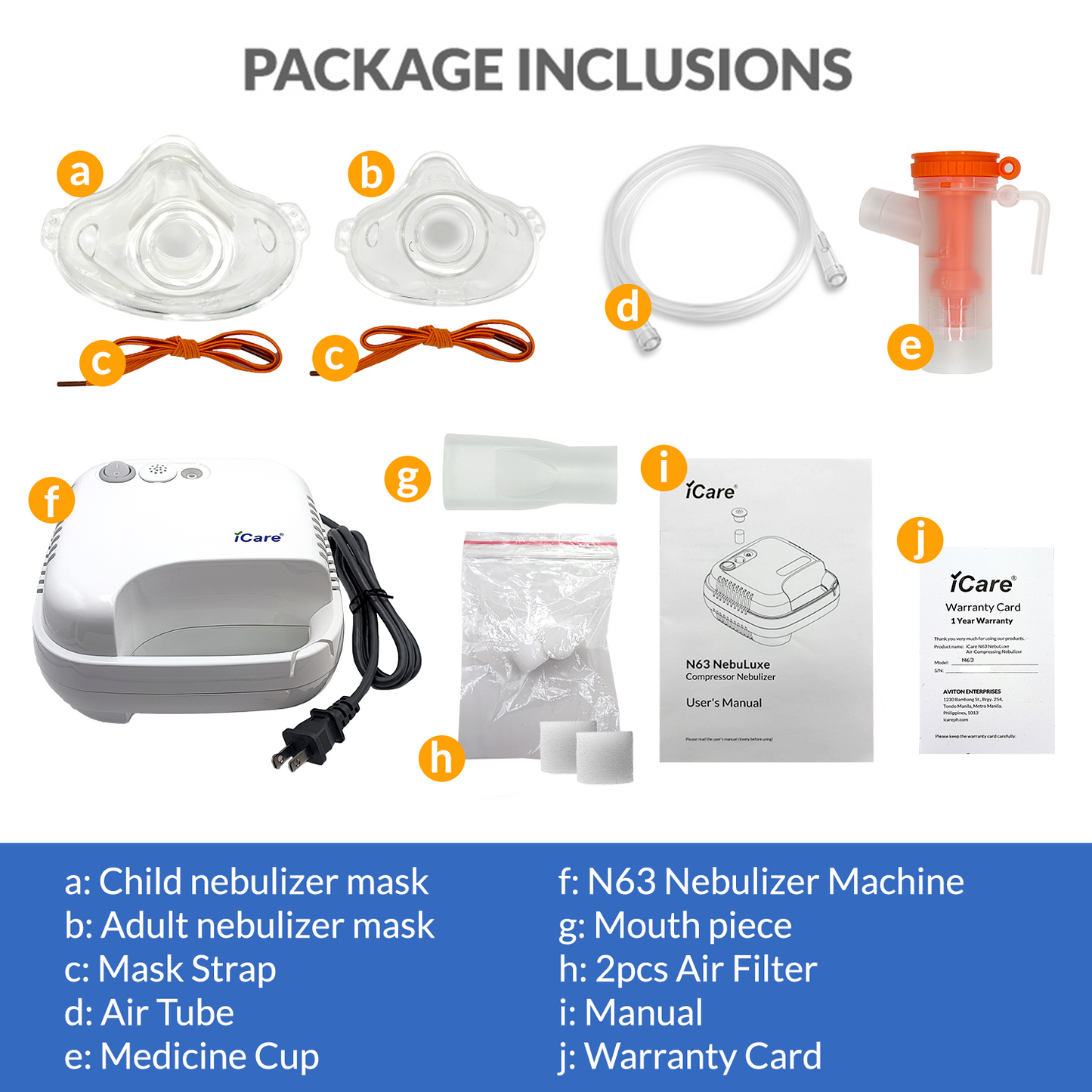 iCare N63 NebuLuxe Compressor Nebulizer with Nebulizer Kit and Aerosol Mask for Adult and Pediatric Patients