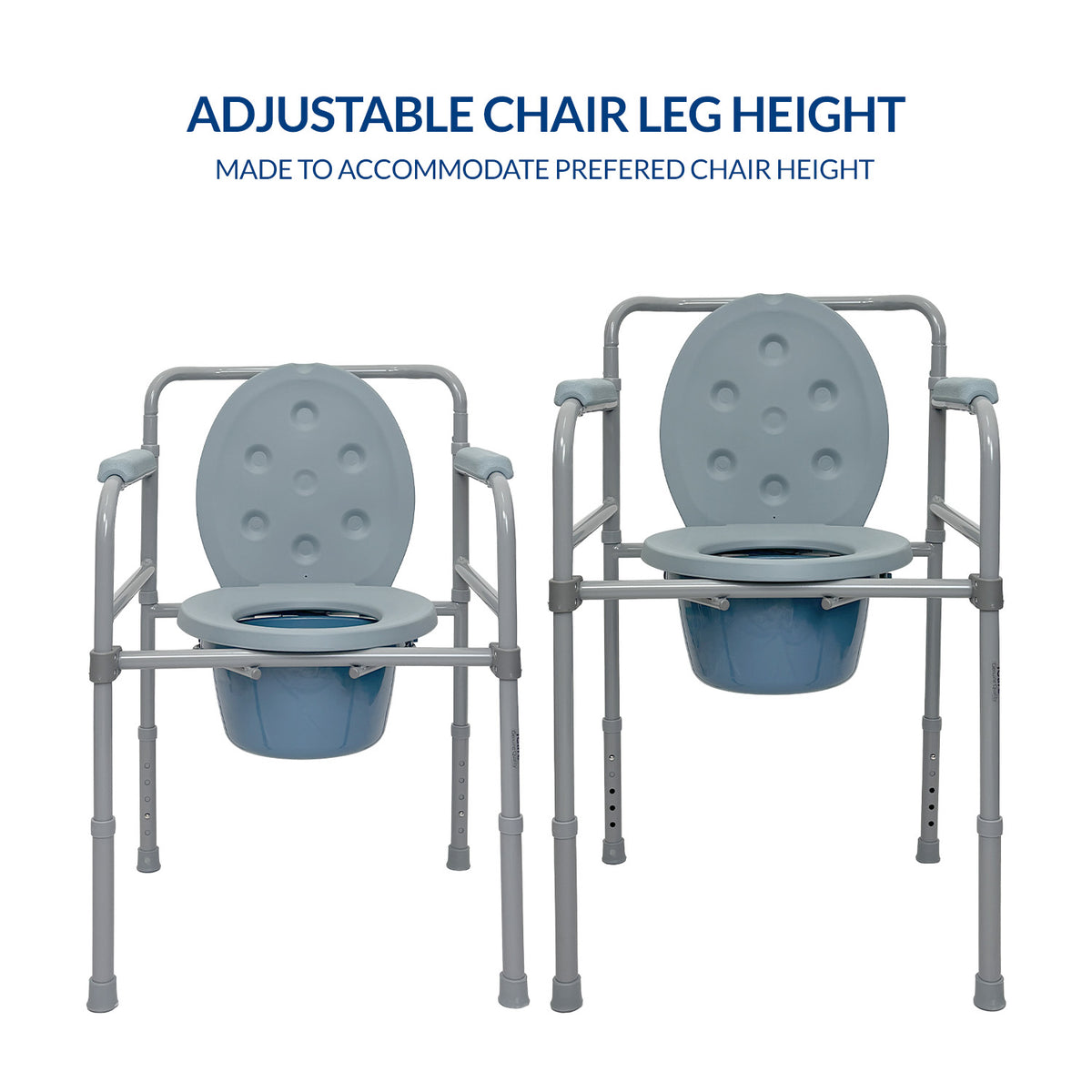 iCare MC53 Steel portable Commode Chair with removable bucket adjustable height armrests backrest. Suitable for home use